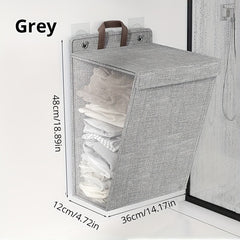 Foldable Laundry Basket Wall Mounted Organizer Gray Polyester Adjustable Strap