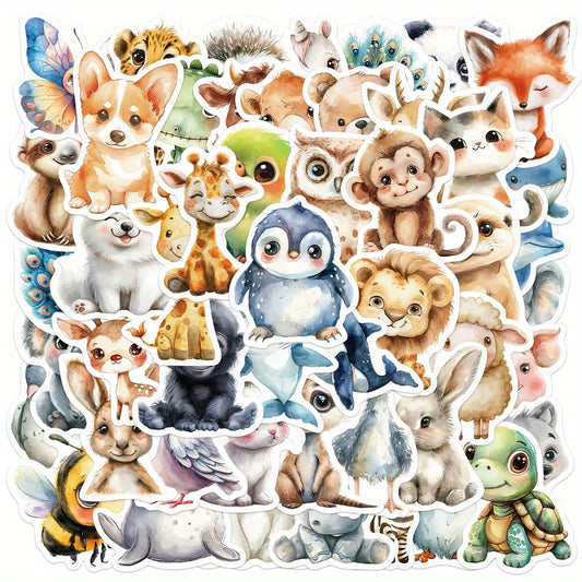 50 Watercolor Animal Aesthetics Stickers for DIY Decorations