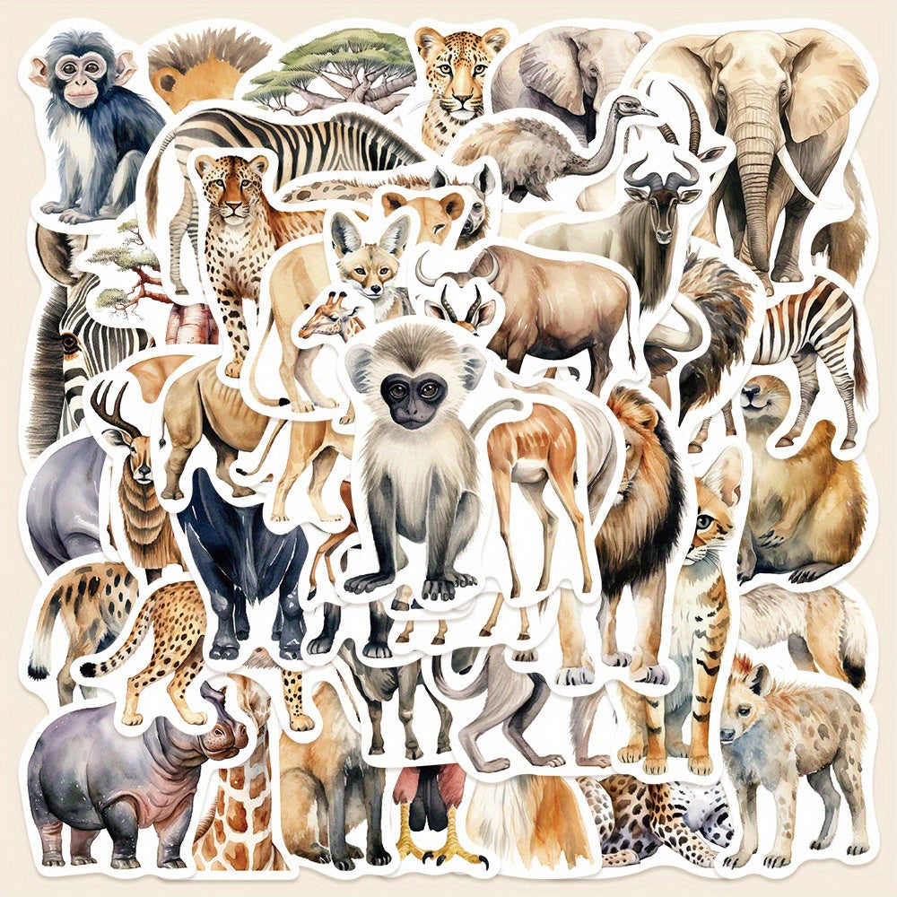 50pcs African & Rainforest Animal Sticker Pack Reusable Vinyl Decals