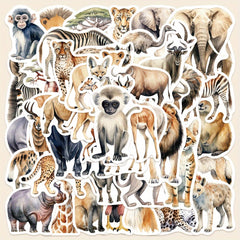 50pcs African & Rainforest Animal Sticker Pack Reusable Vinyl Decals