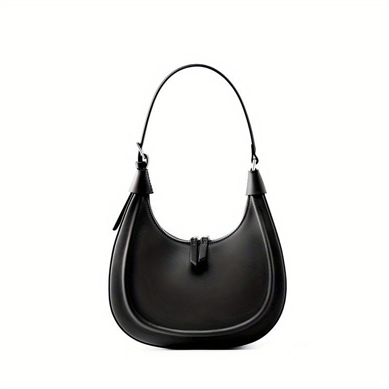 Leather Moon Purse with Zipper Closure & Adjustable Strap