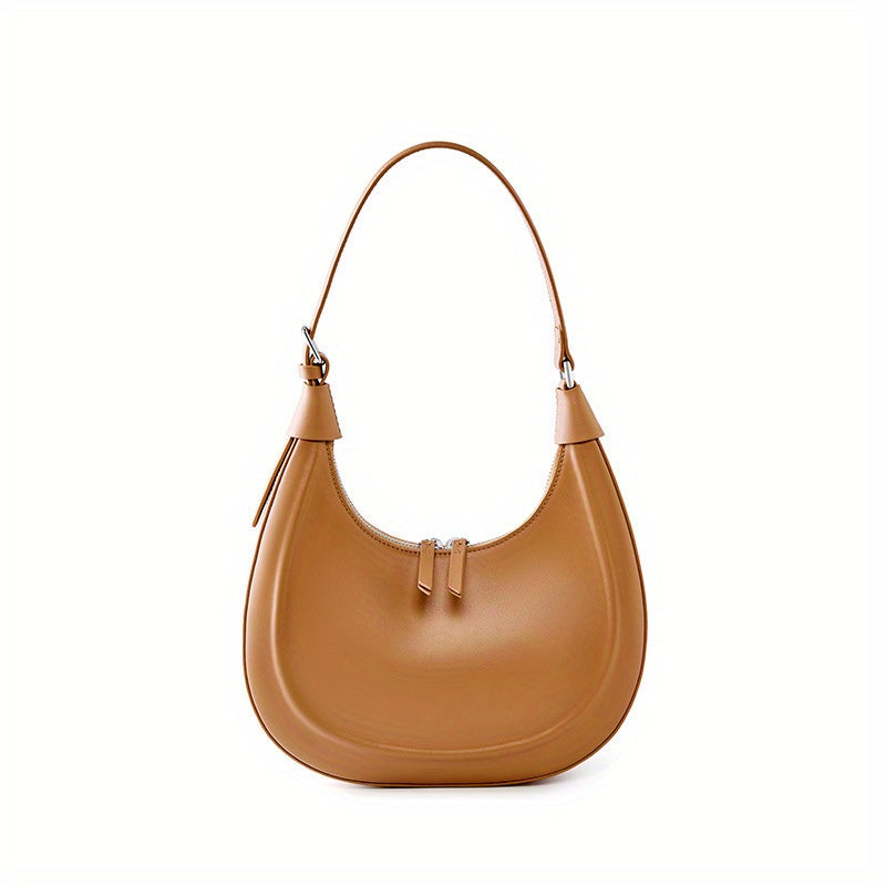 Leather Moon Purse with Zipper Closure & Adjustable Strap