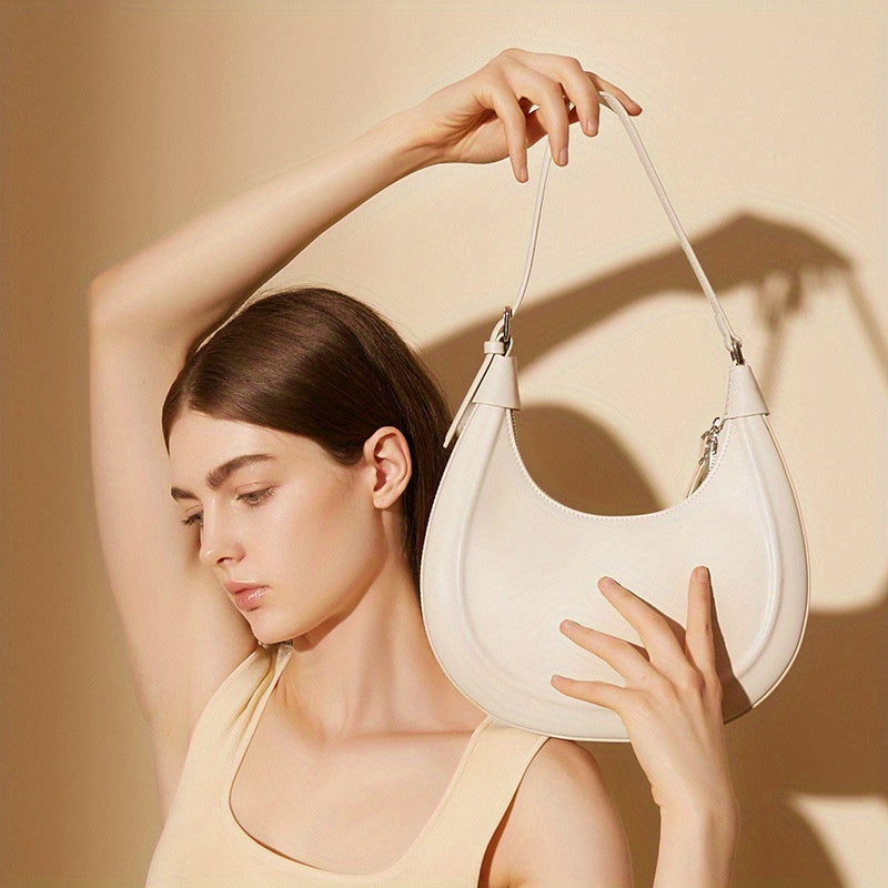 Leather Moon Purse with Zipper Closure & Adjustable Strap