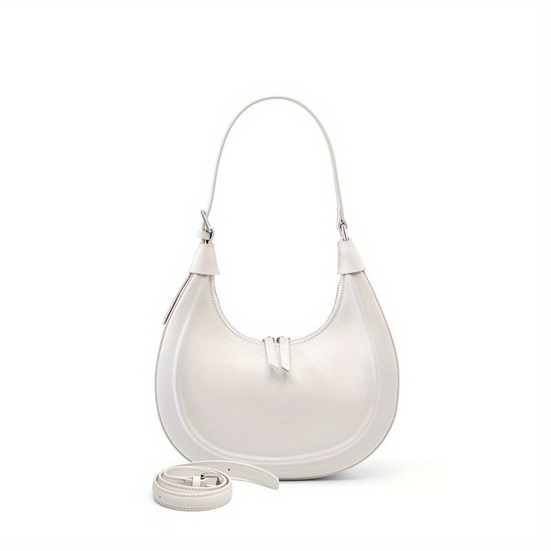 Leather Moon Purse with Zipper Closure & Adjustable Strap
