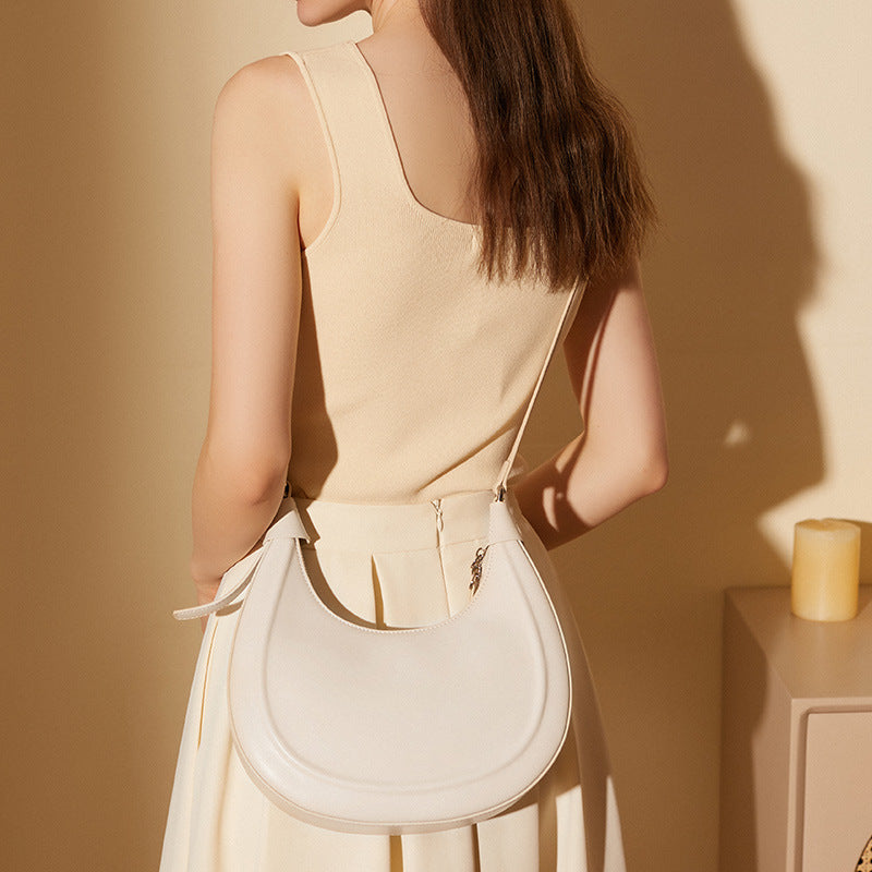 Leather Moon Purse with Zipper Closure & Adjustable Strap