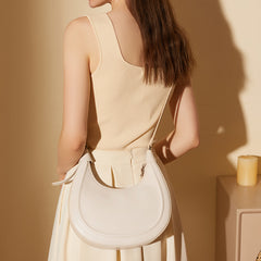Leather Moon Purse with Zipper Closure & Adjustable Strap