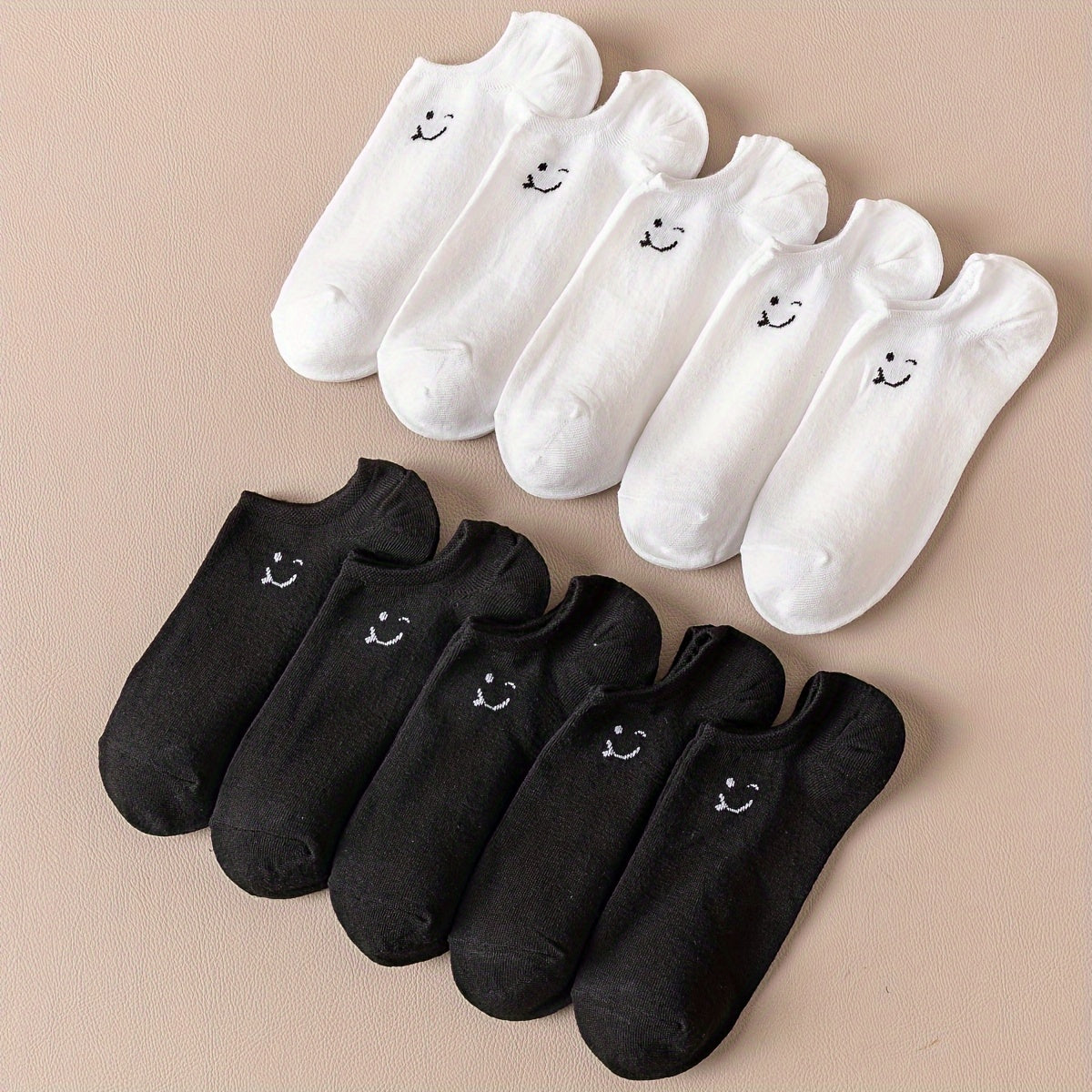 10 Pairs Smiling Face Print & Lightweight Ankle Socks Women's Stockings