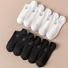 10 Pairs Smiling Face Print & Lightweight Ankle Socks Women's Stockings