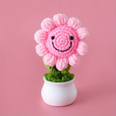 Crochet Sunflower Figurines 5mm Yarn Colorful Flower Pot Ornaments