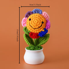 Crochet Sunflower Figurines 5mm Yarn Colorful Flower Pot Ornaments