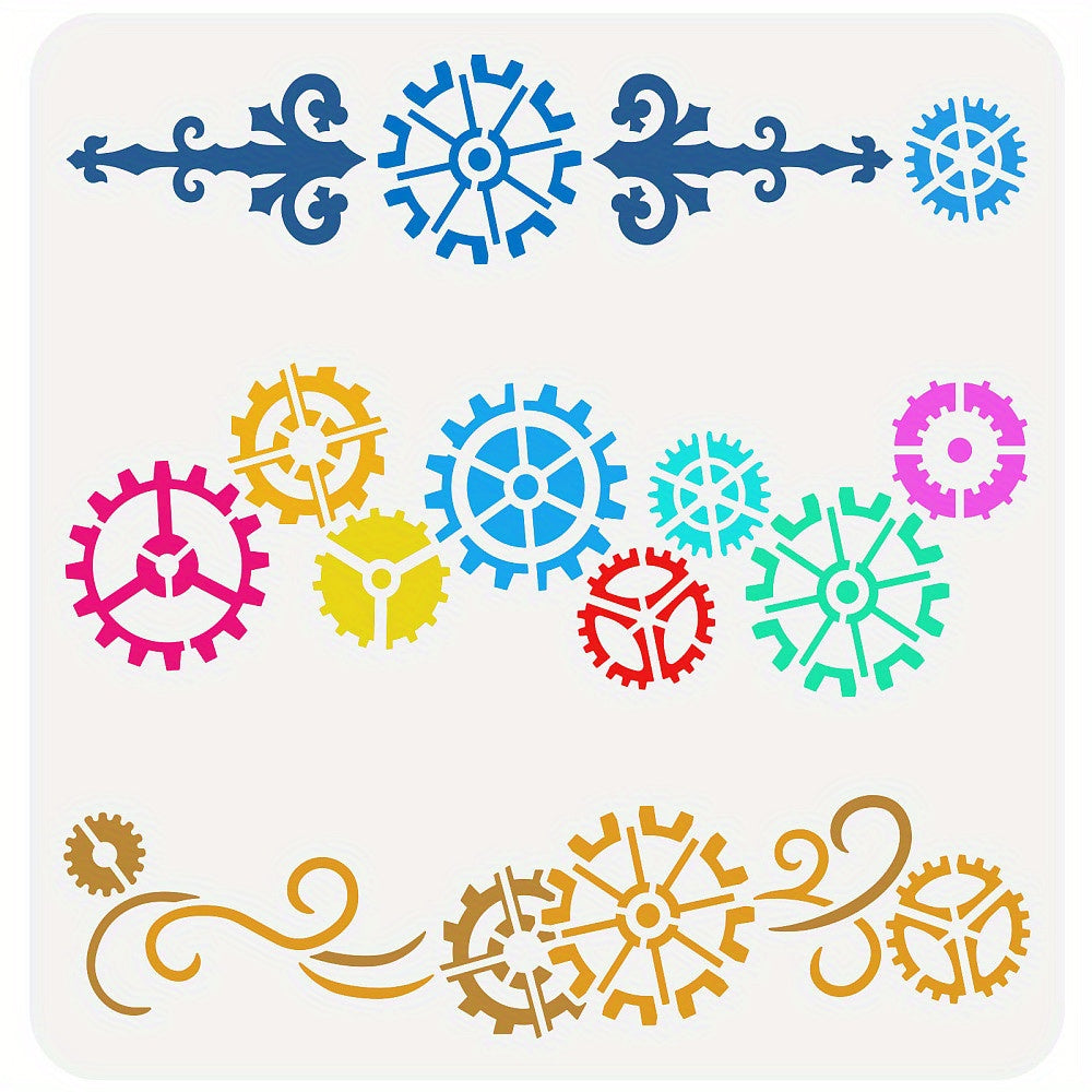 AHANDMAKER PET Plastic Hollow Out Drawing Stencil Gear Pattern 30x30cm
