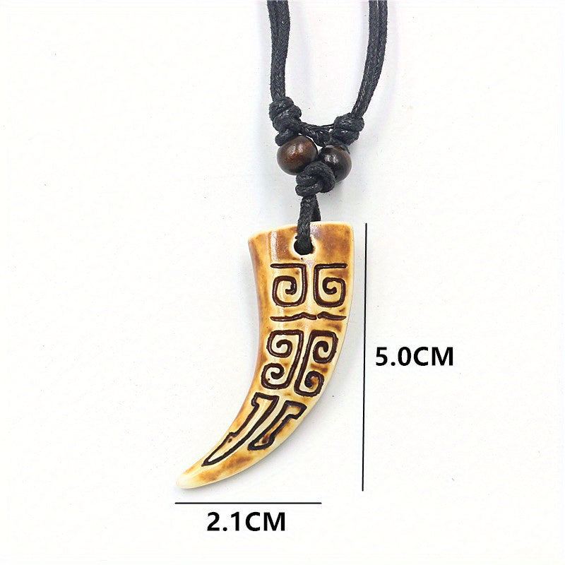 Resin Fang Pendant Necklaces Tribal Design Unisex Accessory