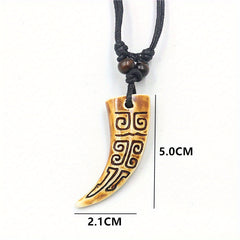 Resin Fang Pendant Necklaces Tribal Design Unisex Accessory