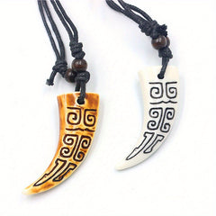 Resin Fang Pendant Necklaces Tribal Design Unisex Accessory