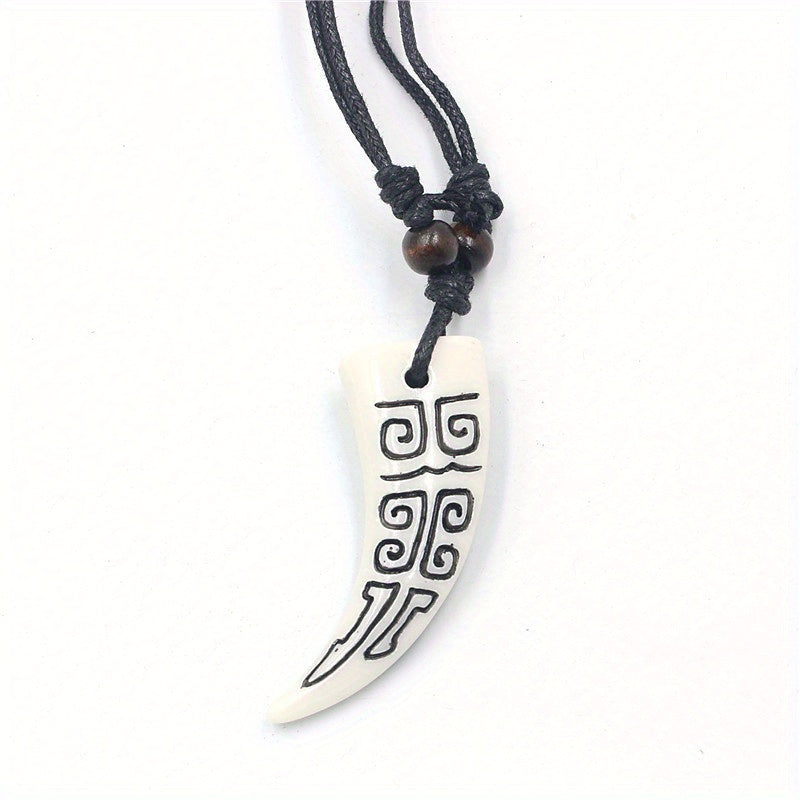 Resin Fang Pendant Necklaces Tribal Design Unisex Accessory