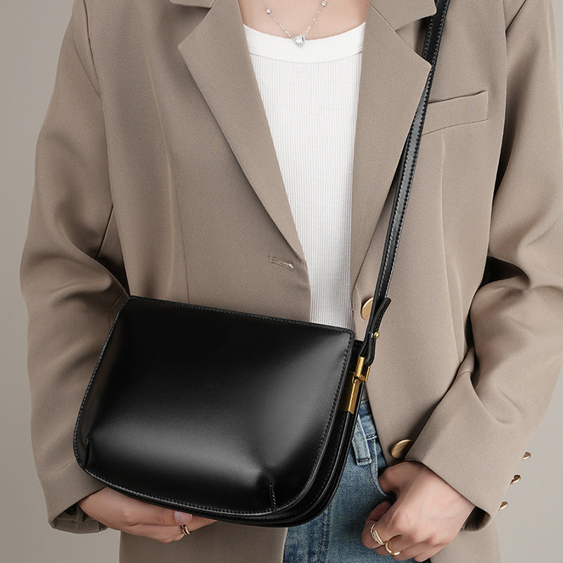 Leather Crossbody Bag for Women Minimalist Shoulder Purse Golden Tone Hardware