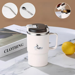Stainless Steel Insulated Coffee Cup with Lid Spoon Reusable Multifunctional Cup