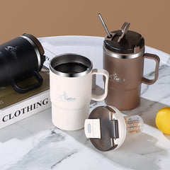 Stainless Steel Insulated Coffee Cup with Lid Spoon Reusable Multifunctional Cup