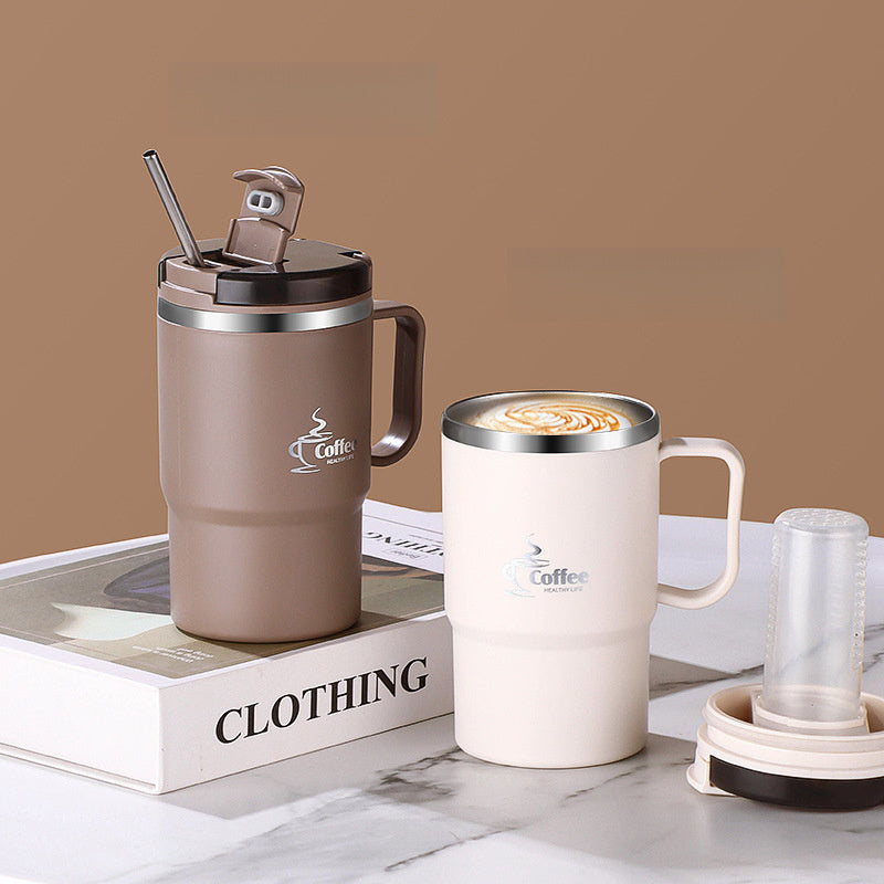 Stainless Steel Insulated Coffee Cup with Lid Spoon Reusable Multifunctional Cup