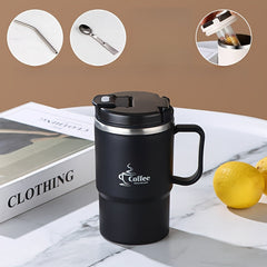 Stainless Steel Insulated Coffee Cup with Lid Spoon Reusable Multifunctional Cup