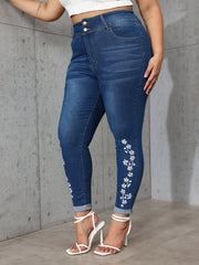 Plus Floral Embroidery High Rise Skinny Jeans