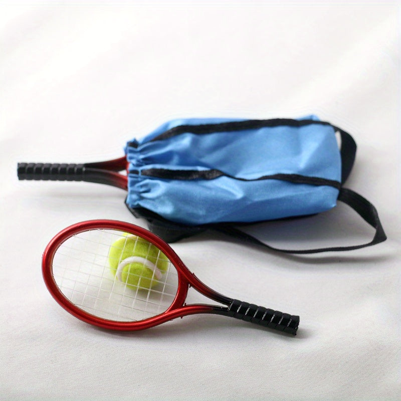Miniature Red Tennis Racket Set for Dollhouses & Crafts
