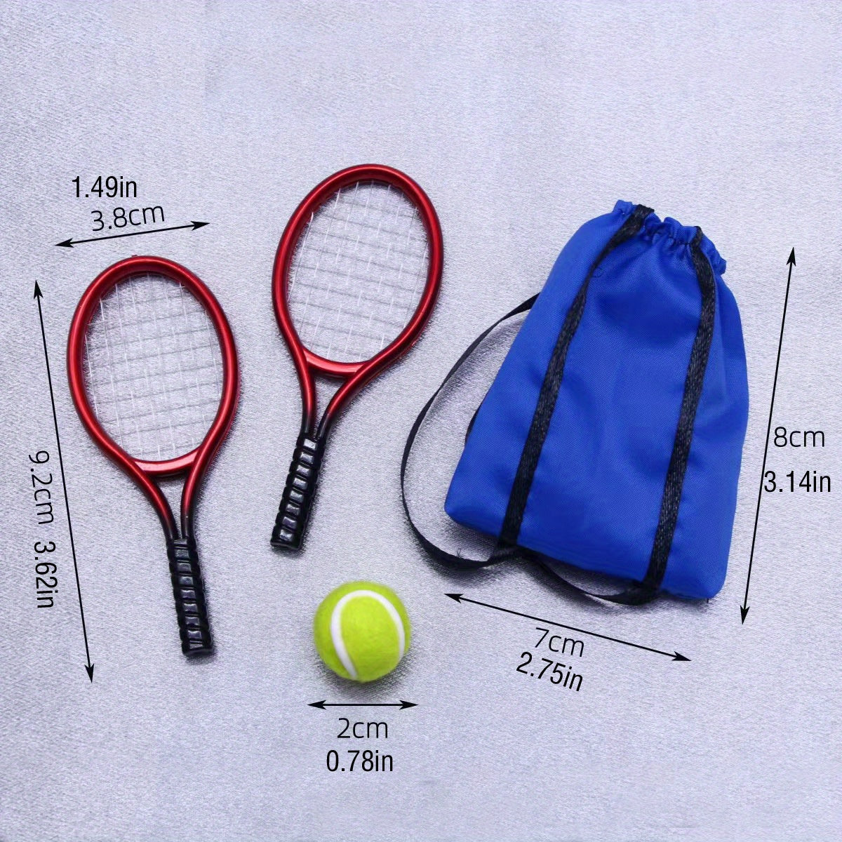 Miniature Red Tennis Racket Set for Dollhouses & Crafts