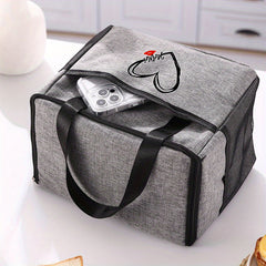 Insulated Lunch Bag Love MAMA Portable Cooler Tote Grey Thermal Food