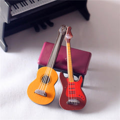 Classical & Bass Guitar Figurines Music Instrument Models for Dollhouse