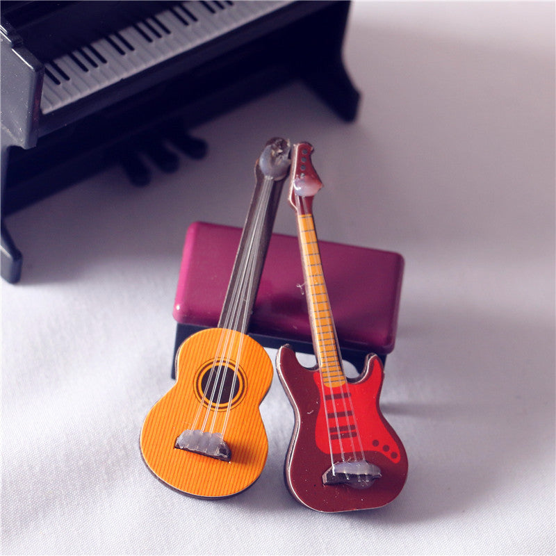 Classical & Bass Guitar Figurines Music Instrument Models for Dollhouse