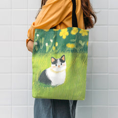 Cat Garden Print Tote Bag Large Capacity Shoulder Bag