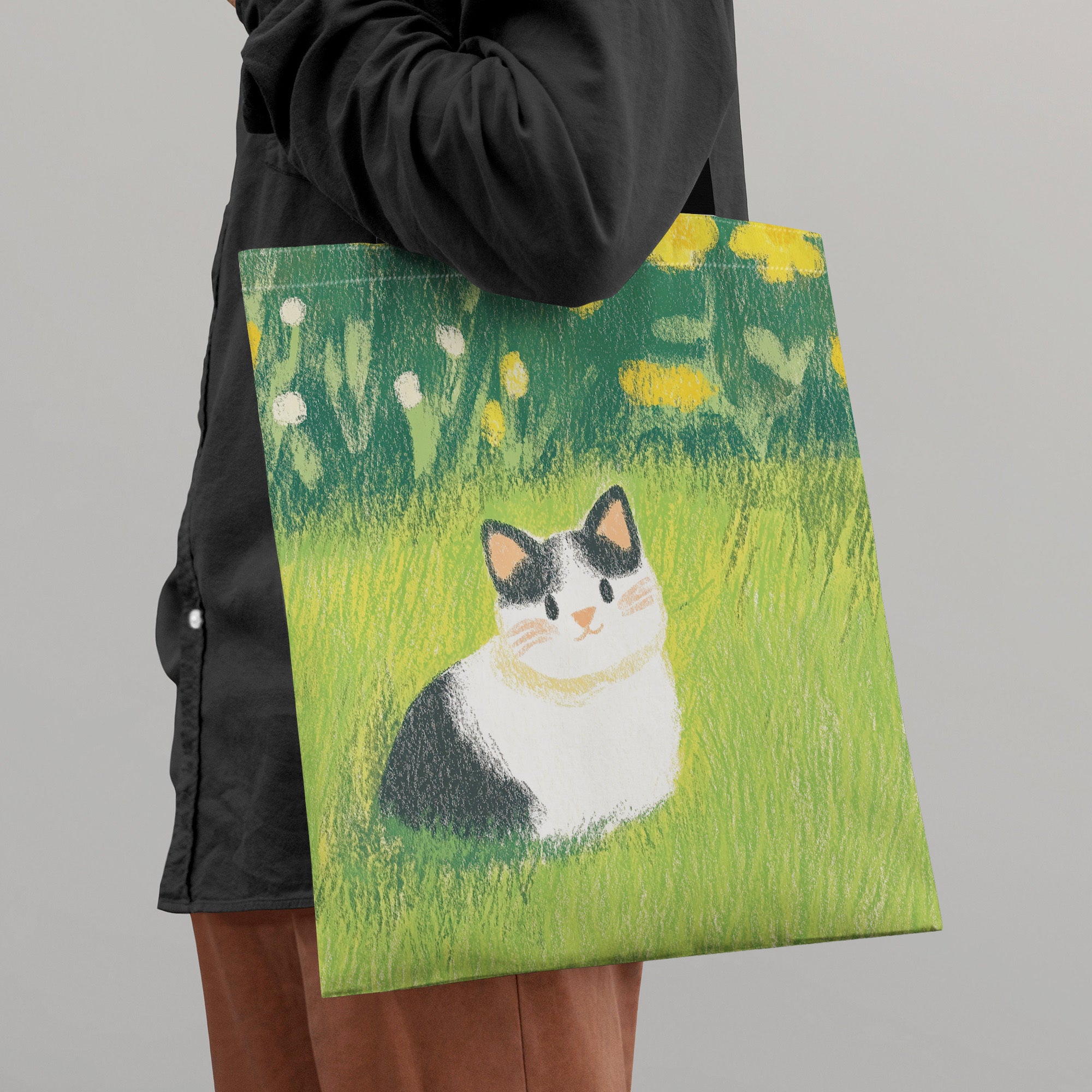 Cat Garden Print Tote Bag Large Capacity Shoulder Bag