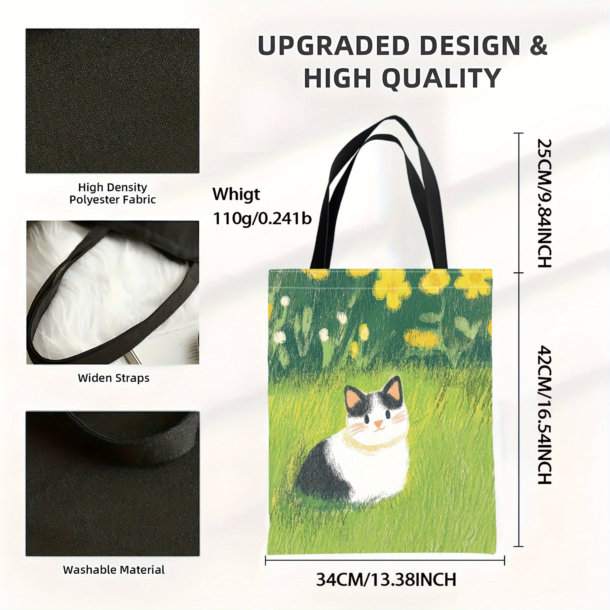 Cat Garden Print Tote Bag Large Capacity Shoulder Bag