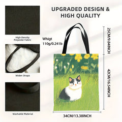 Cat Garden Print Tote Bag Large Capacity Shoulder Bag