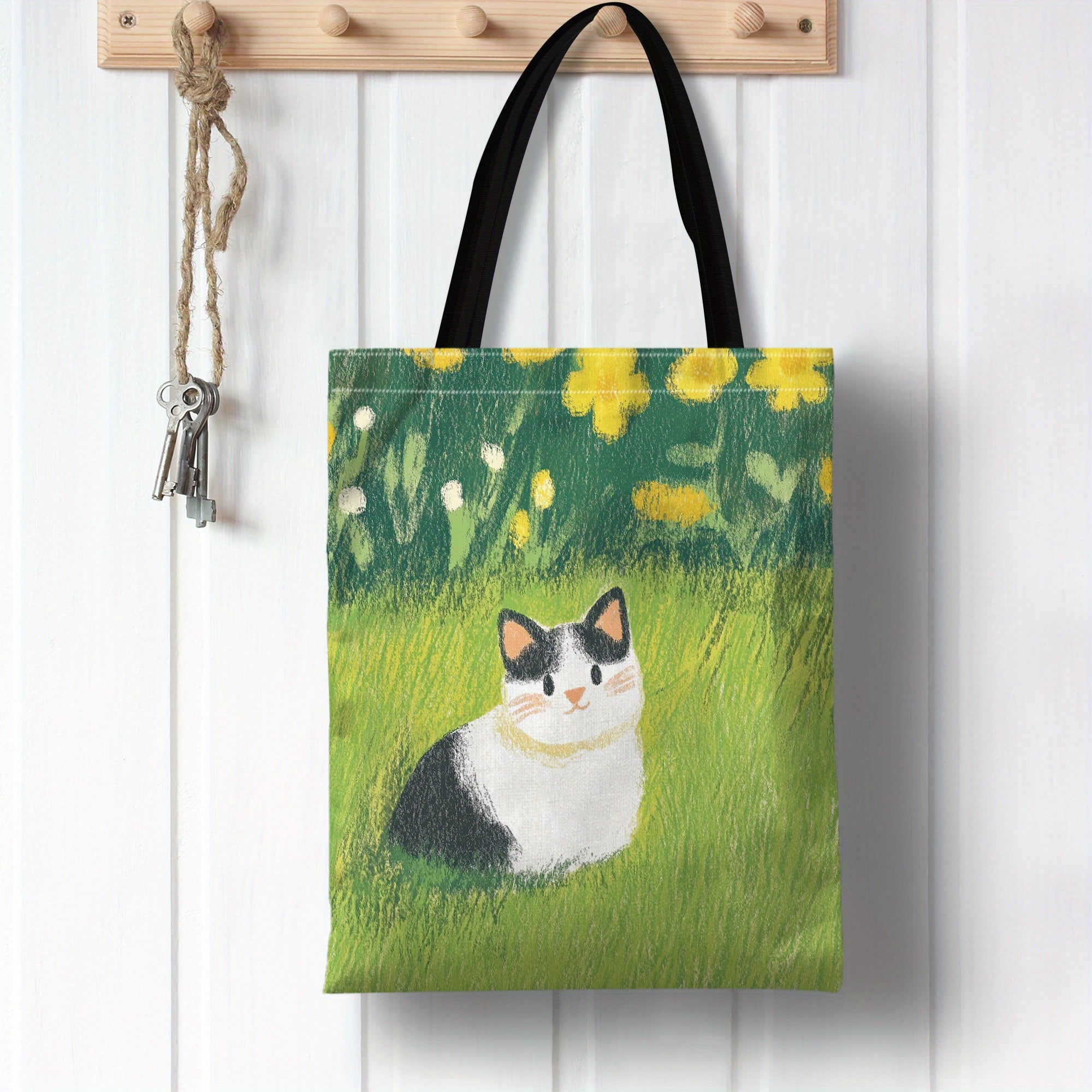 Cat Garden Print Tote Bag Large Capacity Shoulder Bag