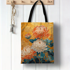 Chrysanthemum Floral Tote Bag in Orange