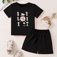 Toddler Short Sleeve T shirt & Shorts Set Cartoon Pattern Comfy Summer Outfit