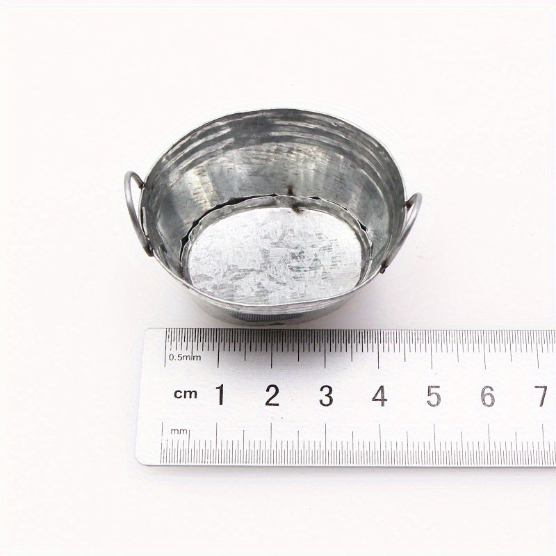 Iron Bucket Handheld Tin Plate Basin for Dollhouse and Succulent Plant Pot