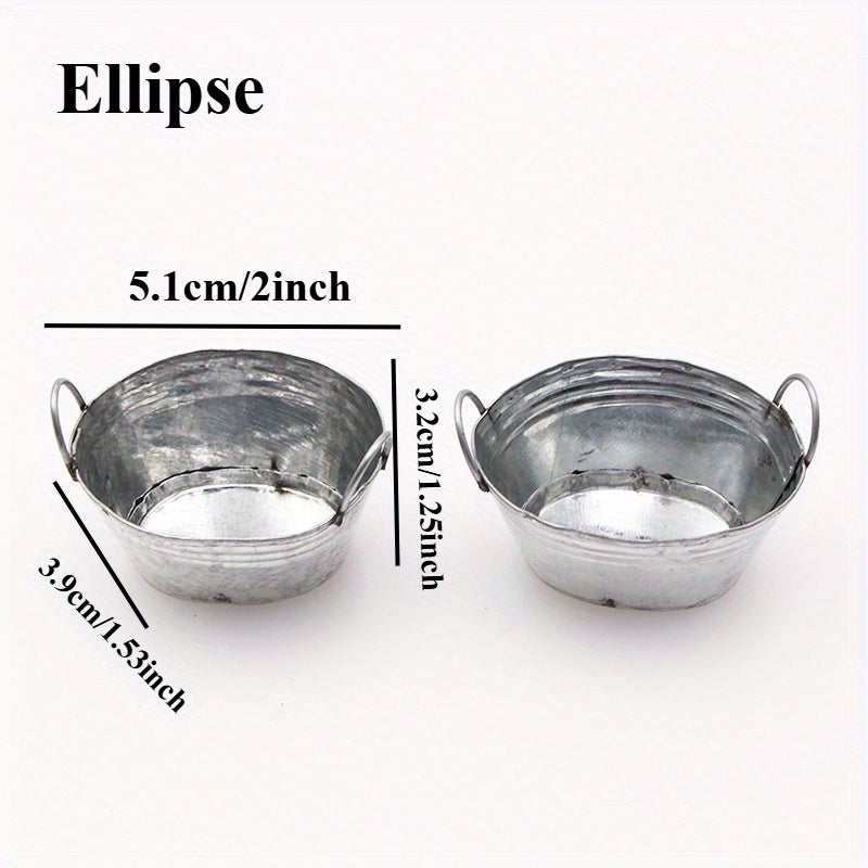 Iron Bucket Handheld Tin Plate Basin for Dollhouse and Succulent Plant Pot