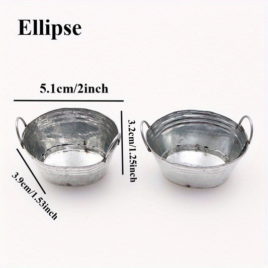 Iron Bucket Handheld Tin Plate Basin for Dollhouse and Succulent Plant Pot