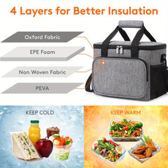 15L Insulated Lunch Bag Adjustable Strap Waterproof Oxford Cloth Cooler