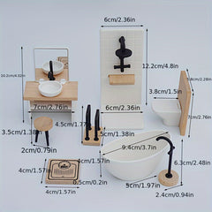 1:12 Dollhouse Bathroom Furniture Set with Shower, Sink, Toilet, Bathtub