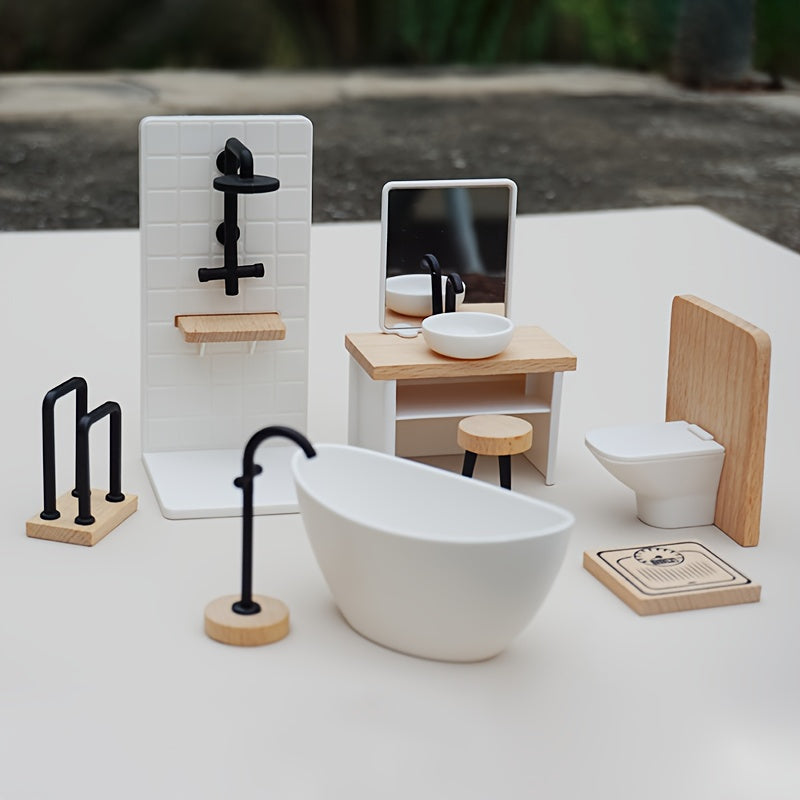 1:12 Dollhouse Bathroom Furniture Set with Shower, Sink, Toilet, Bathtub
