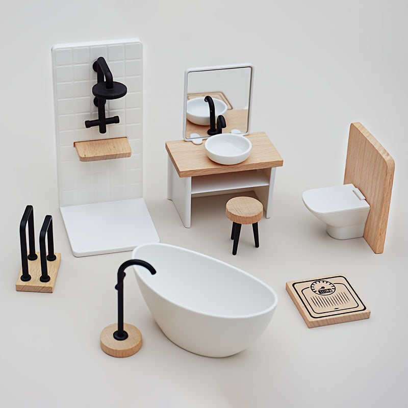 1:12 Dollhouse Bathroom Furniture Set with Shower, Sink, Toilet, Bathtub