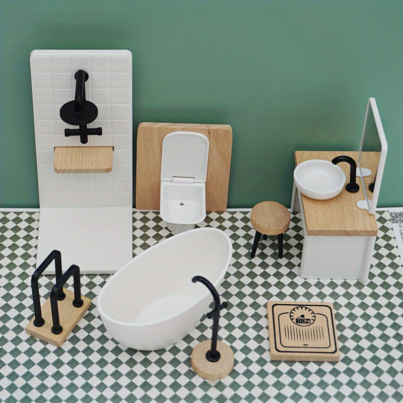 1:12 Dollhouse Bathroom Furniture Set with Shower, Sink, Toilet, Bathtub