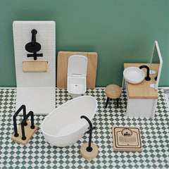 1:12 Dollhouse Bathroom Furniture Set with Shower, Sink, Toilet, Bathtub