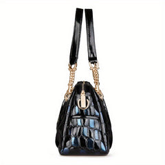 Floral Print Small Shoulder Bag Navy Zipper Closure