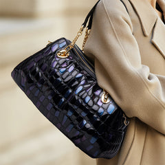 Floral Print Small Shoulder Bag Navy Zipper Closure