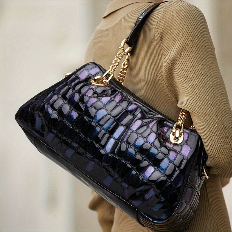 Floral Print Small Shoulder Bag Navy Zipper Closure