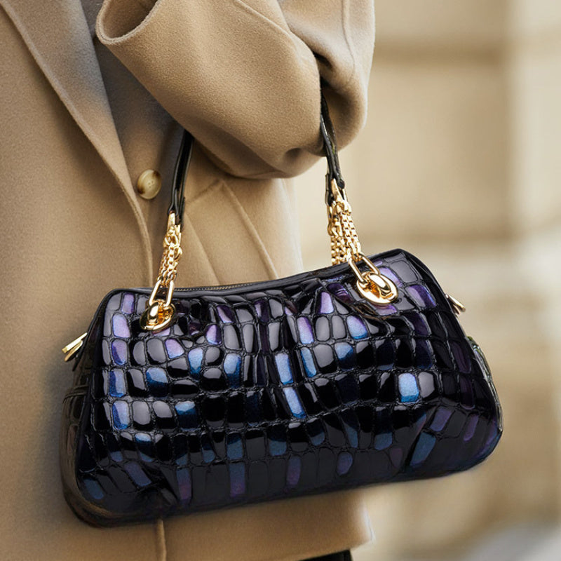Floral Print Small Shoulder Bag Navy Zipper Closure